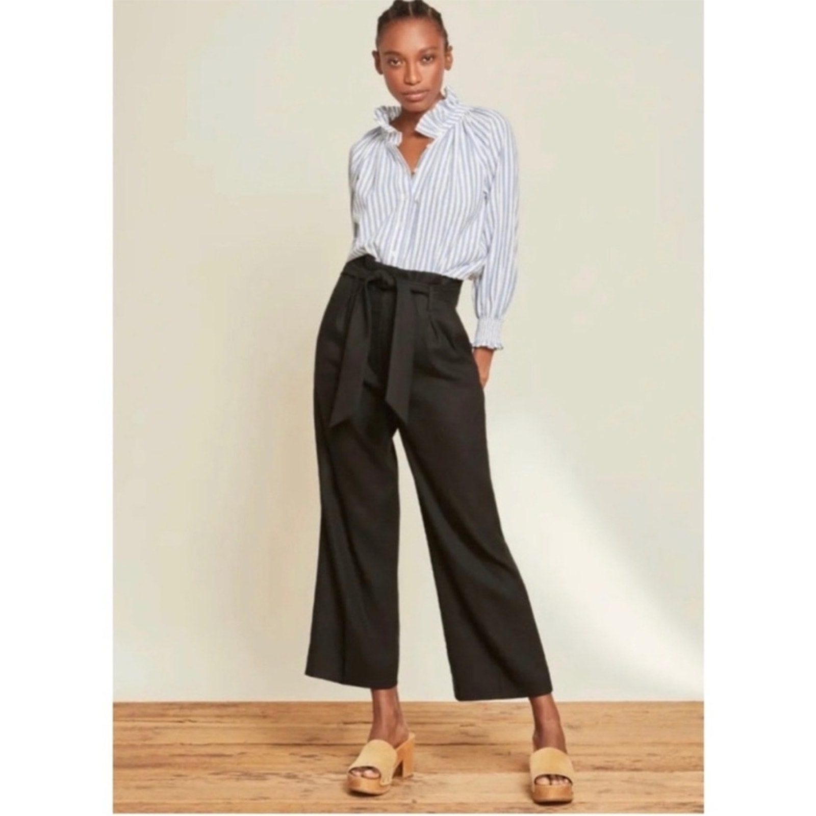 Veronica Beard Pants Women Gray Wool Linen Wide Leg Elice Belted